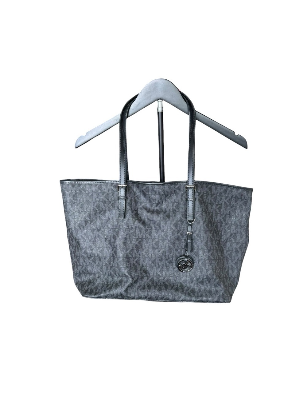 Michael Kors Jet Set Travel Large Tote Black MK Signature Logo Shoulder Bag